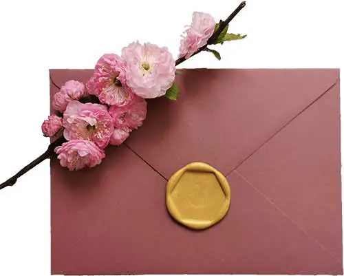 Ciemno różowa koperta z odbiciem lakowym sześciokątnym