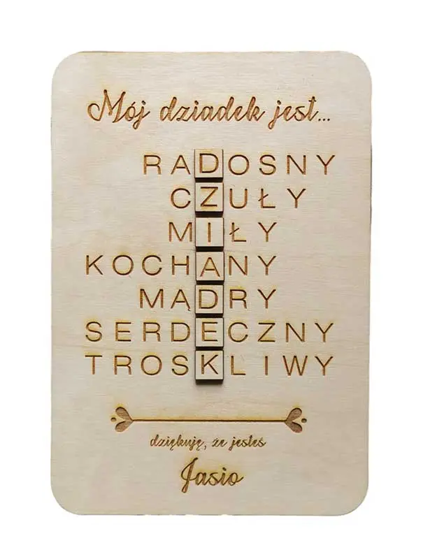 Tabliczka ze sklejki na prezent dla dziadka. Tabliczka dla Dziadka Scrabble