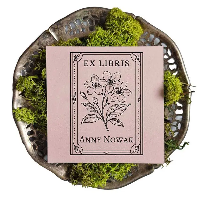 Ex libris z kwiatem jaśminu w dekoracyjnej ramce z opcją personalizacji