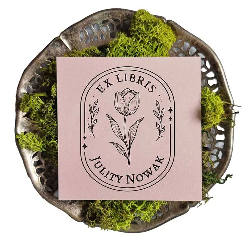 Pieczątka ex libris z tulipanem i w ramce w stylu vintage