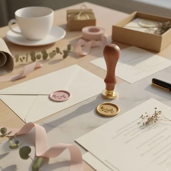 Okrągły stempel do laku 25 mm, mosiężny, złoty lak z herbem na kamieniu, uniwersalny rozmiar, profesjonalny design.