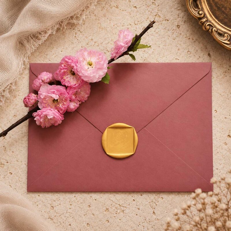 Personalizowany stempel do laku – kwadratowe odbicie lakowe na kopercie