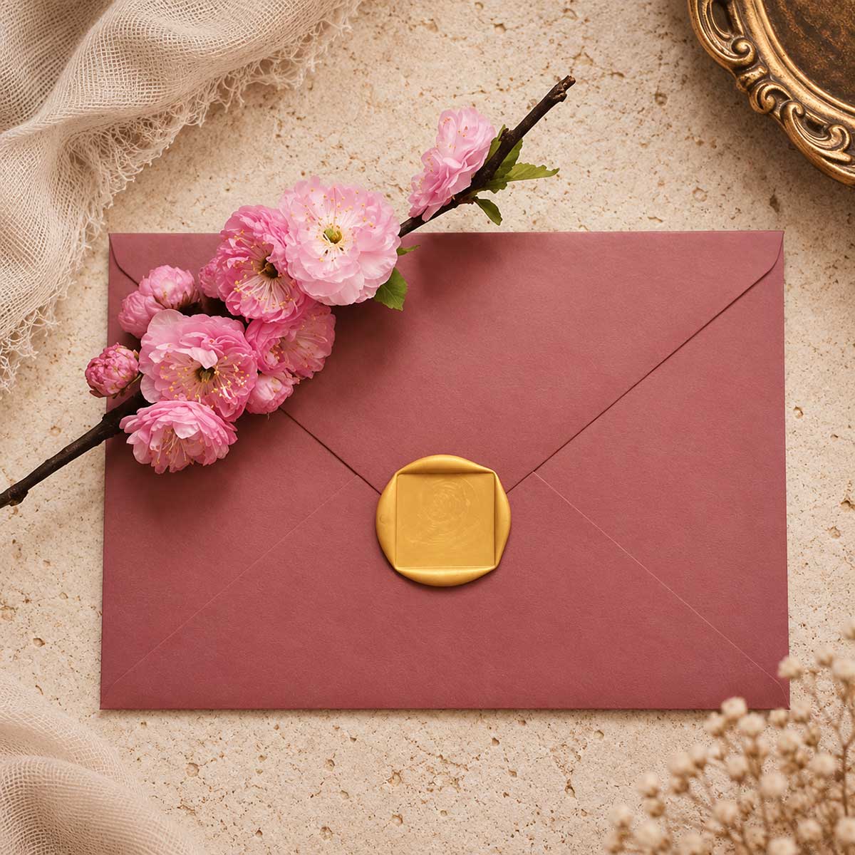 Personalizowany stempel do laku – kwadratowe odbicie lakowe na kopercie