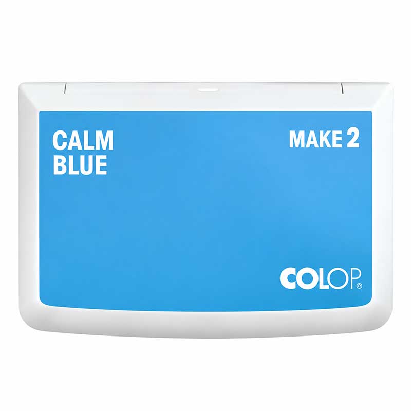 Biała poduszka do stempli COLOP MAKE 2 z niebieską etykietą Calm Blue