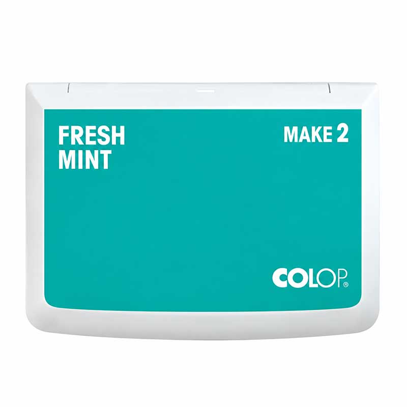 Biała poduszka do stempli COLOP MAKE 2 z turkusową etykietą Fresh Mint