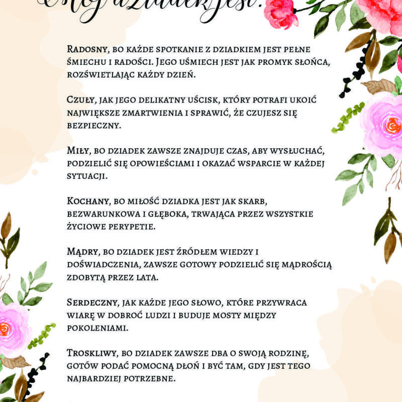 Dyplom dla dziadka do samodzielnego wydruku