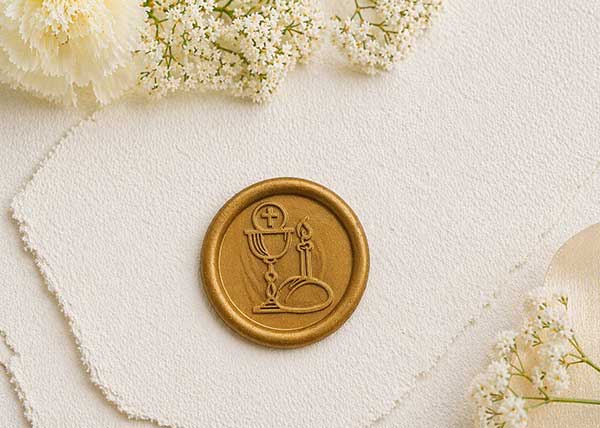 Pieczęć lakowa kwadratowa Stemplownia, mosiężny stempel z drewnianym trzonkiem, widoczne szczegóły graweru, akcesoria do laku.